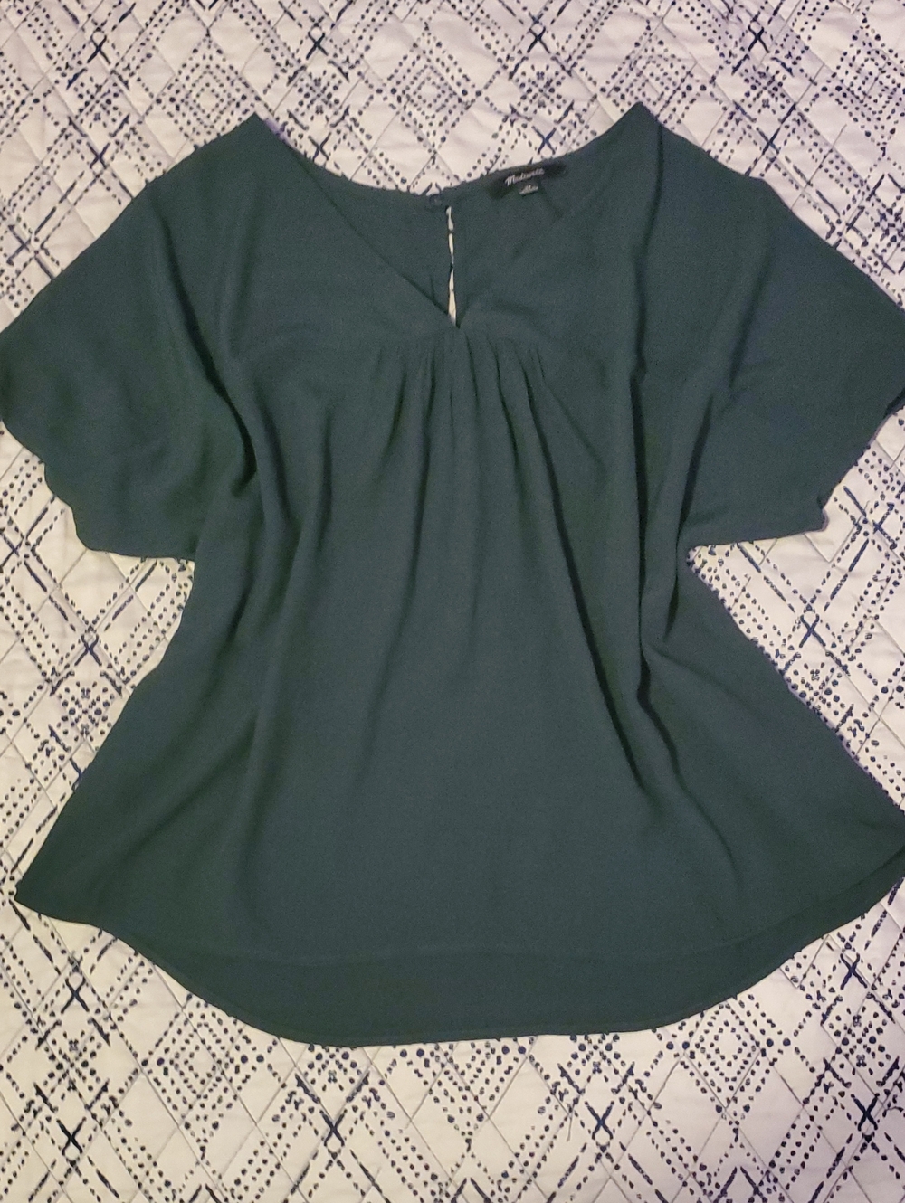 Deep Teal Green V-Neck Drop Shoulder Kimono Sleeve Blouse